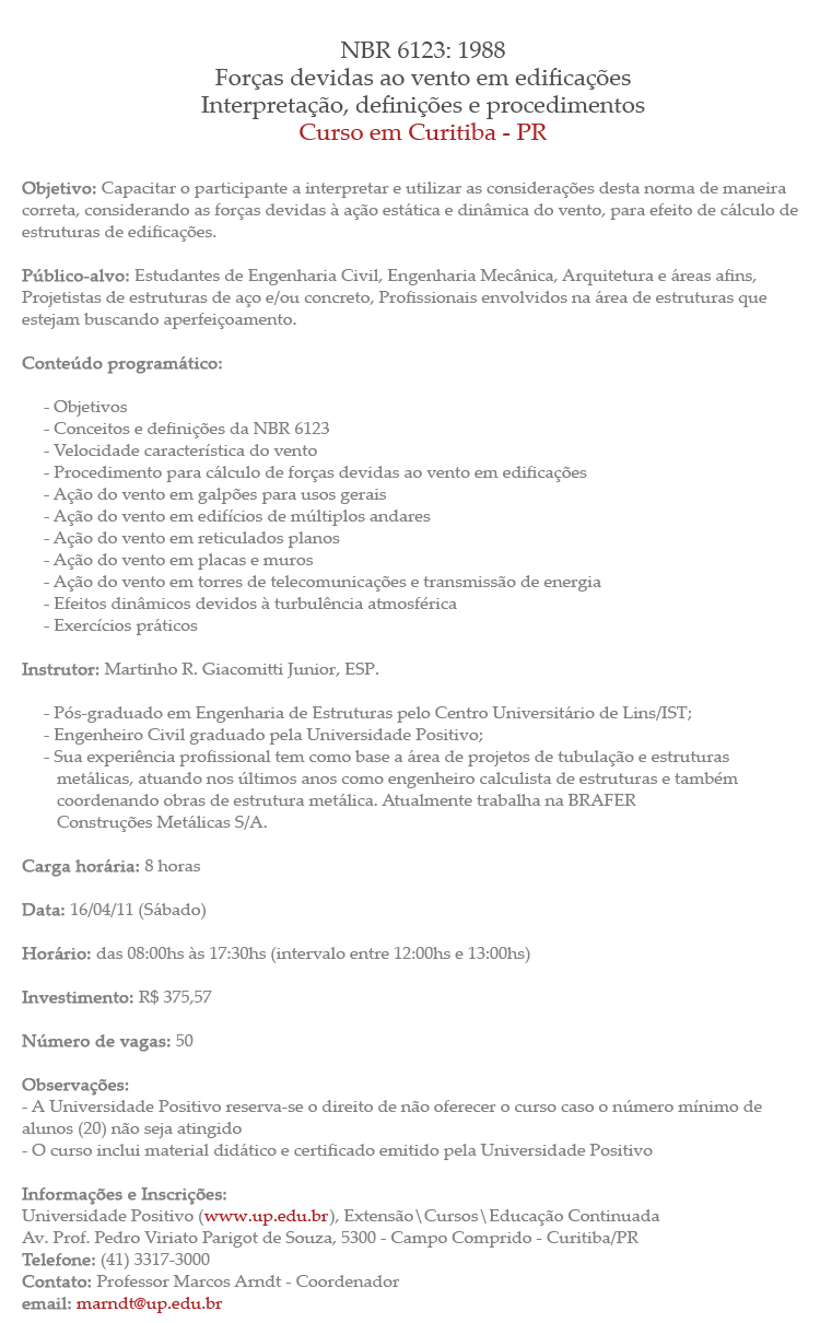  Curso  NBR 6123: 1988 - Foras devidas ao vento em edificaes - Interpretao, definies e procedimentos
